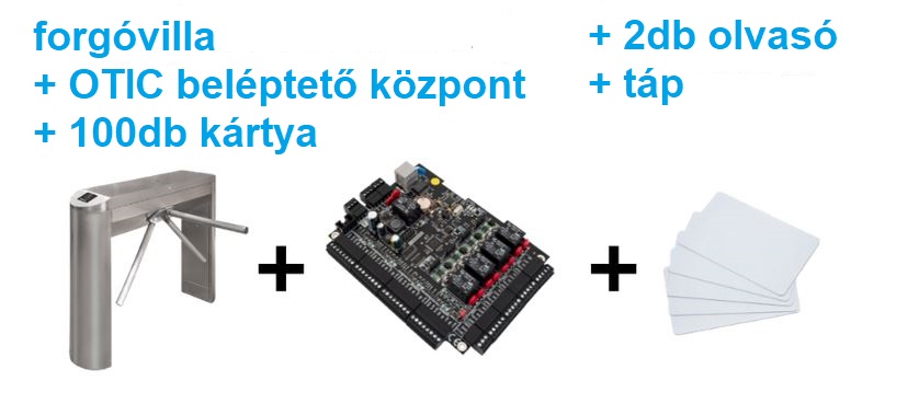 Híd alakú ejtőkaros forgóvilla, OTIC beléptető központ+ 100db kártya, BXT-110S+OTIC100